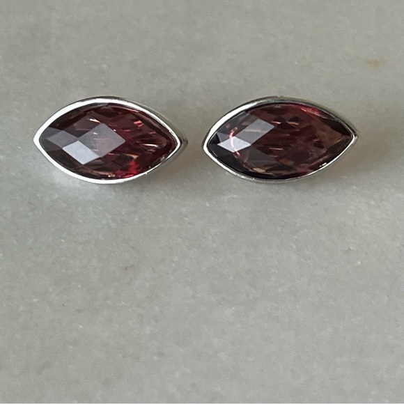 Anne Klein Silver Tone Faceted Maroon Stone Clip On Earrings - Picture 5 of 13